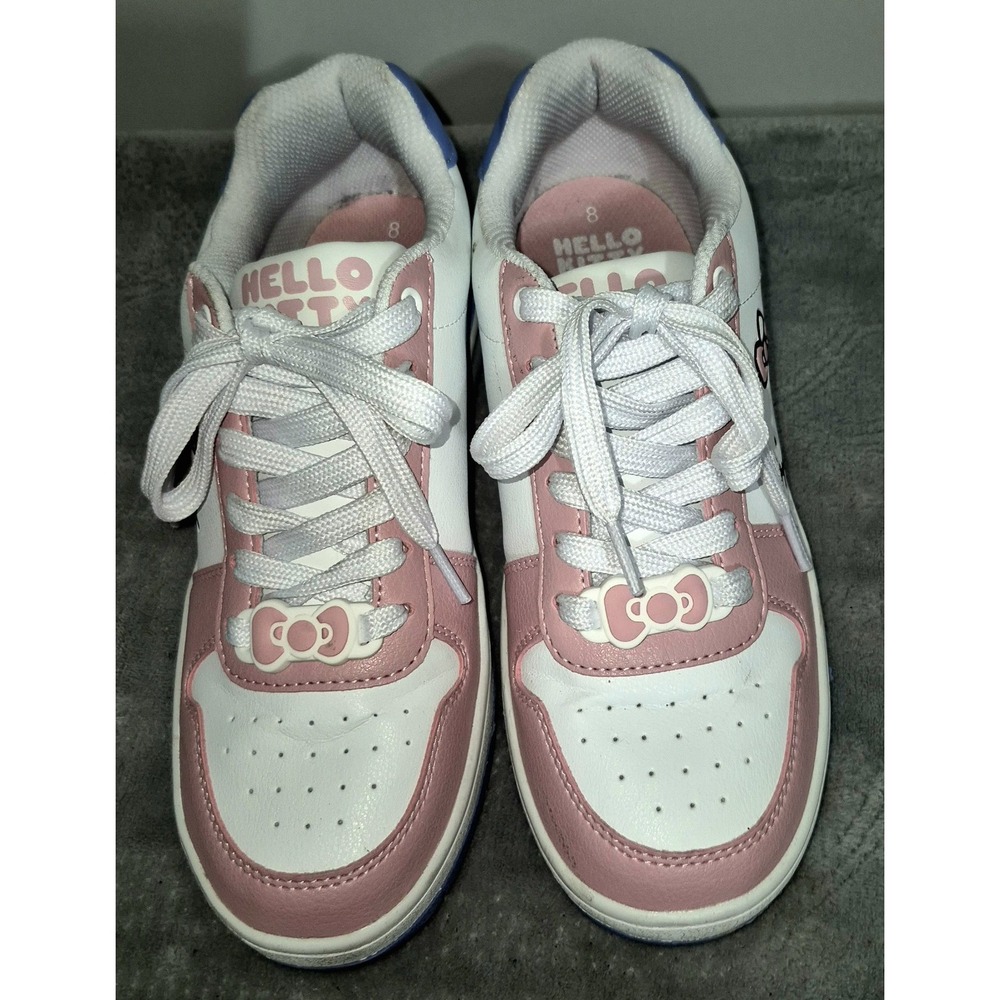 Hello Kitty Womens Low Top Lace-Up Sneakers White Pink Blue Size 8 Casual